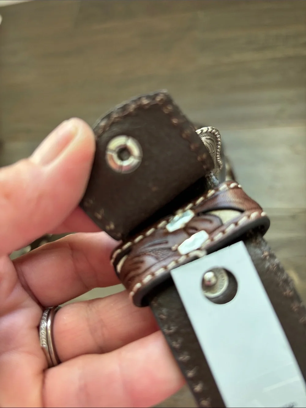 Nocona Genuine Tooled Leather,removable silvertone buckle,woven cutouts,Western